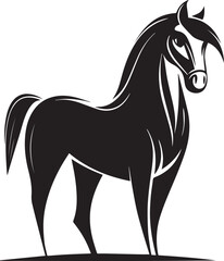 Stylized black horse silhouette vector art with elegant curves and bold lines. Perfect for T-shirt prints, equestrian themes, logo design, and minimal animal artwork