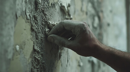 Hand Touching Rough Wall Surface