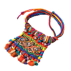 Vibrant Woven Anklet with Chunky Colorful Threads Isolated on Transparent Background