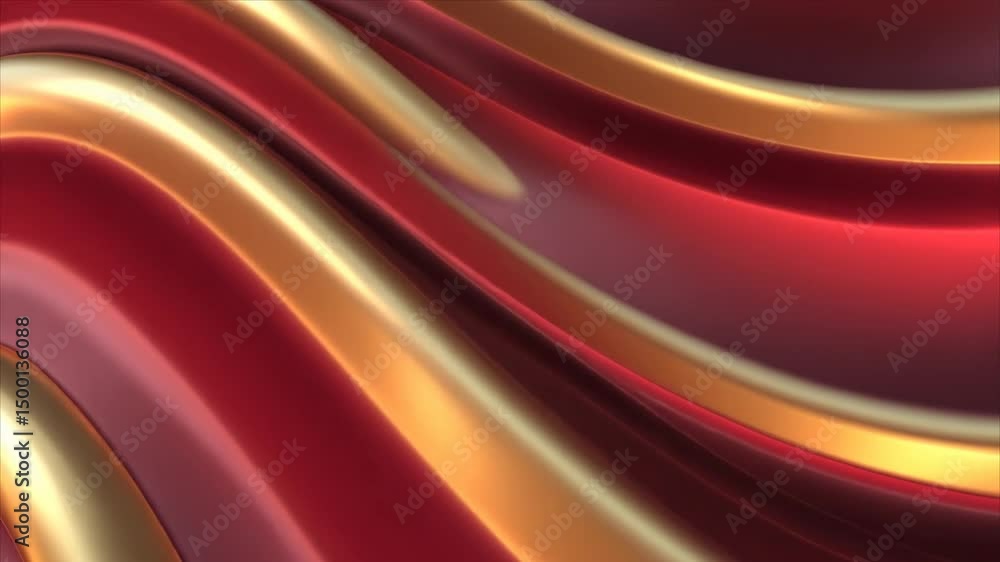 Poster dynamic visual display of flowing red and gold waves showcasing mesmerizing abstract patterns and co