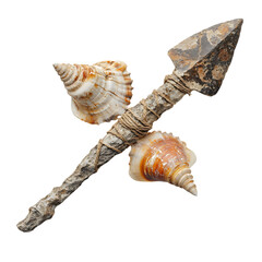 A Stone Arrow with Mississippian Conch Shells Nativ Isolated on Transparent Background