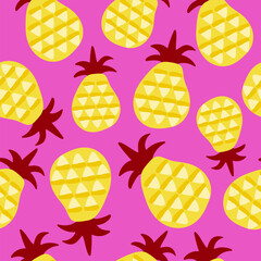 Bright seamless pattern with juicy pineapple on a bright background. Summer berry background.