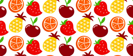 Bright juicy fruits and berries, seamless summer tropical print.
