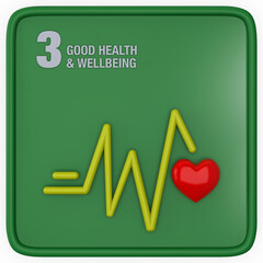 Good Health and Well Being 3D Icon. An Echocardiography represents a healthy lifestyle. Sustainable Development global goals concept for Non-Profit organizations. High quality 3D render.