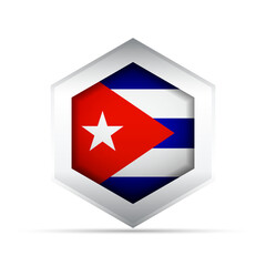Cuba Flag in Hexagon Shape – 3D-Style Vector Icon with Red Triangle and White Star