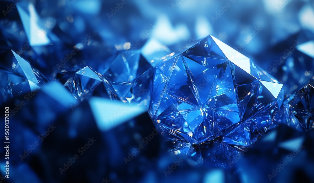 Poster intricate pattern of blue geometric shapes reflecting light in a dazzling display of textures