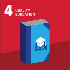 Quality Education vector 3d icon where a book symbolizes education. Sustainable Development global goals concept for Non-Profit organizations & Education program. High quality 3D render.