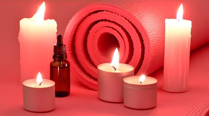 Serene Yoga Session: Candles, Essential Oil, and Mat