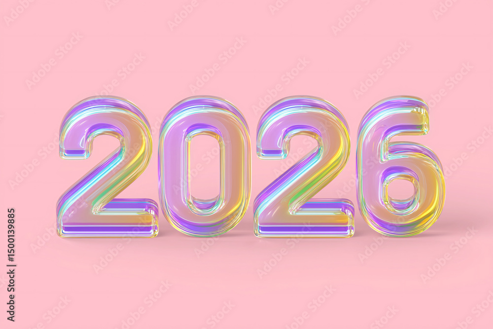 Poster a captivating 3d rendering of the year 2026 in a pastel color palette