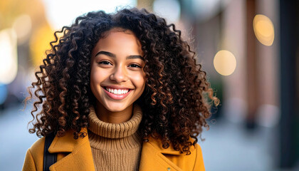 Young teenager girl with curly hair. Portrait of beautiful female.