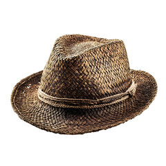 Natural Straw Hat with a Rugged Authentic Weave and Braid Band Isolated on Transparent Background