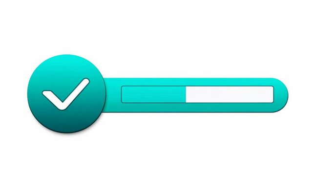 Progress bar with checkmark icon in turquoise color on white background representing loading or completion