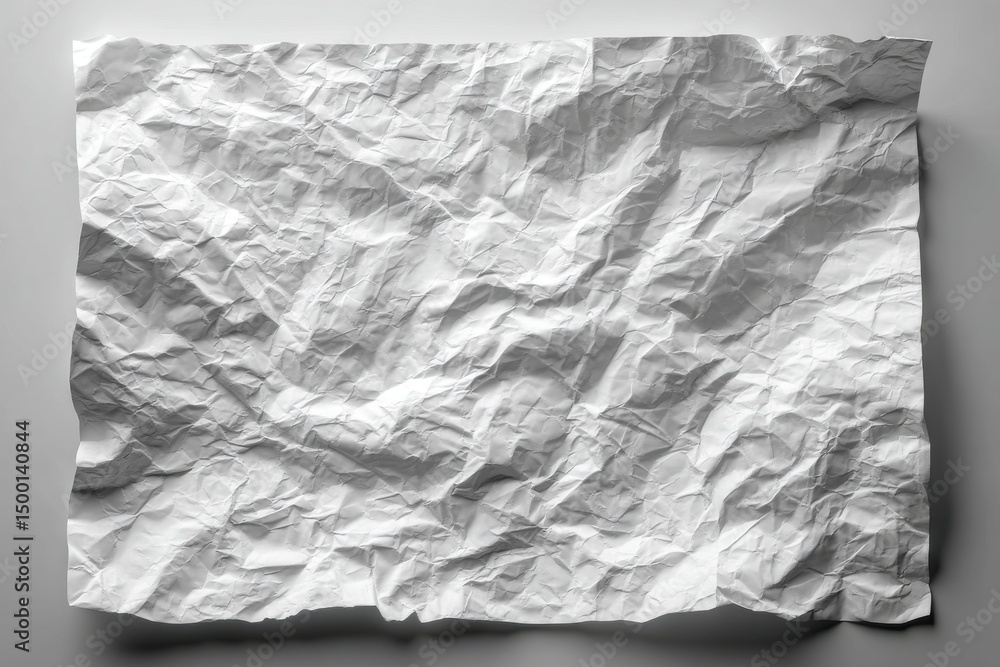 Poster a close-up of crumpled white paper, showing a complex texture of folds and creases, creating an abst