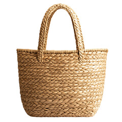 Natural Straw Tote Bag with an Intricately Woven Te Isolated on Transparent Background