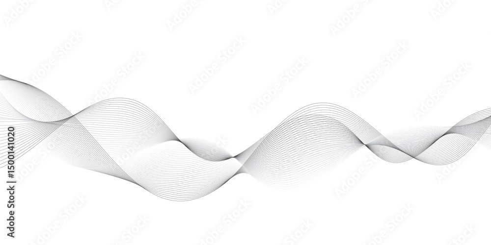 Poster thin wavy curve line vector background. curve wave seamless pattern background. black and grey wave 