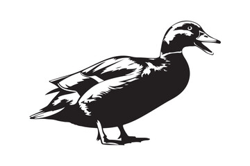 Quacking Duck Vector Black and White Duck Clipart for Stickers and Prints