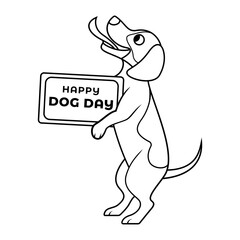 Small Dog Holding a Happy Dog Day Sign Vector Illustration