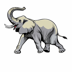 Obraz premium Elephant with raised trunk walkingVector image