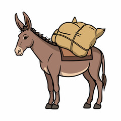 Donkey Carrying a Bundled Load. Vector image