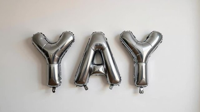Celebrate Success with Shiny Silver Yay Balloons Party Decoration Footage