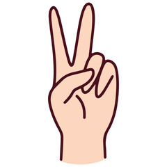 Chinese gesture representing number 2 with index and middle finger raised. Educational illustration used in Mandarin counting and sign language reference