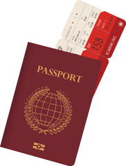 Vector illustration of a passport and airline ticket. Perfect for travel, tourism, airport services, vacation planning, immigration topics, or global mobility and adventure-themed designs.