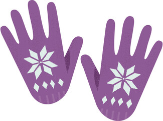 Vector illustration of purple knitted winter gloves on white background. Ideal for seasonal designs, fashion accessories, cold weather themes, clothing visuals, and cozy winter concepts.