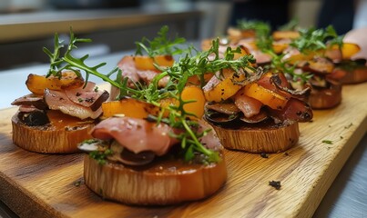 Office catering with assorted canap&eacute;s. AI generated illustration.