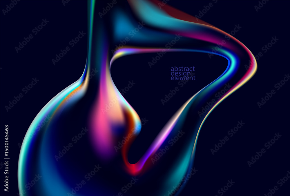 Poster abstract liquid holographic gradient shape. 3d vector design element.