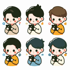 vector sheet young man playing cellphone funny cool