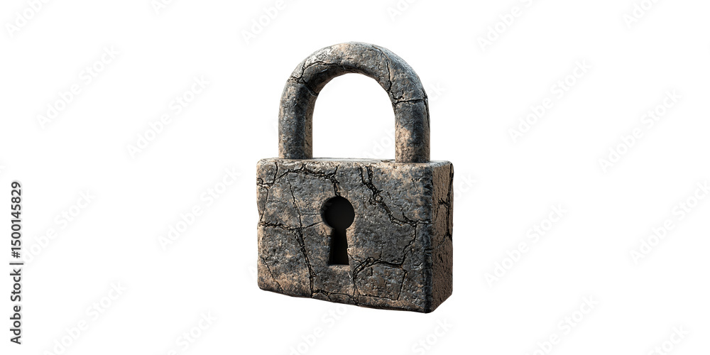 Poster stone textured padlock symbolizing security and strength. concept of protection and durability isola
