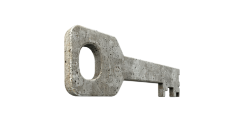 Concrete Key Symbolizing Strength And Security. Conceptual Representation Of Durability And Access Isolated On Transparent Background