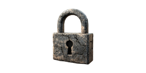 Stone Textured Padlock Symbolizing Security And Strength. Concept Of Protection And Durability Isolated On Transparent Background