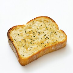Garlic bread slice closeup single on white background