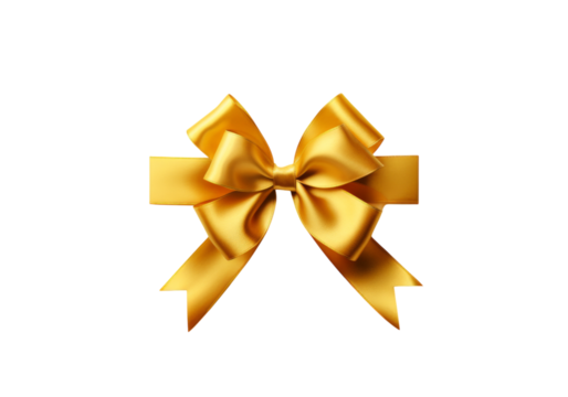 Elegant gold satin ribbon bow isolated on a white background, Png Transparent Background - Powered by Adobe