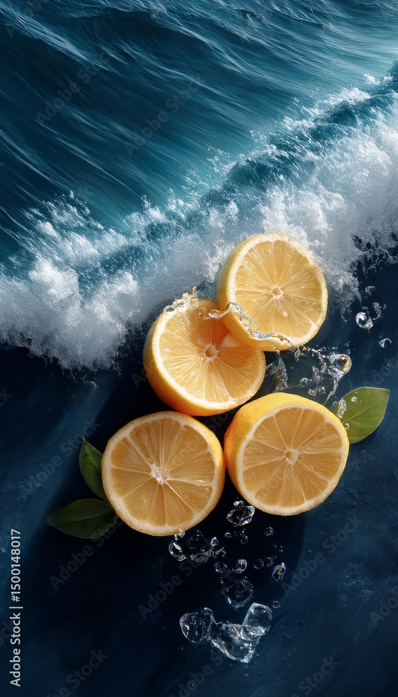 Aufkleber slices of lemon floating in blue water creating refreshing vibes on a sunny day