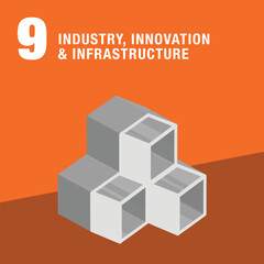 Industry Innovation and Infrastructure 3d icon. Three colorful boxes create one sculpture of success. Sustainable Development concept for Non-Profit organizations. High quality 3D render.