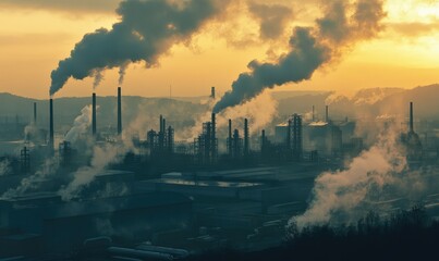 Sustainable energy on factory rooftop. AI generated illustration.