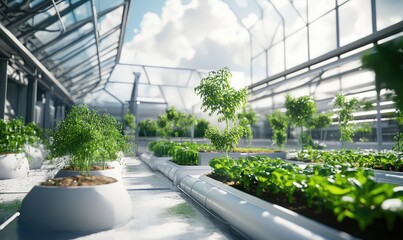 Sustainable energy on factory rooftop. AI generated illustration.