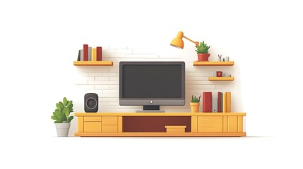 A stylized cartoon depiction of a modern living room scene
