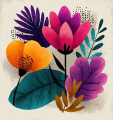Bold Abstract Floral Doodle Set – Hand-Drawn Tropical Clip Art Elements on Light Background