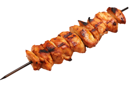 Grilled chicken skewers isolated on a white background delicious bbq food, Png Transparent Background