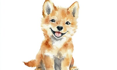 Happy kid wolf doll, watercolor style. AI generated illustration.