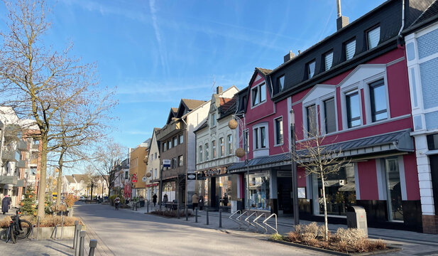 Main Street (Hauptstrasse) during a winter season in downtown Langenfeld, Rhineland, Germany