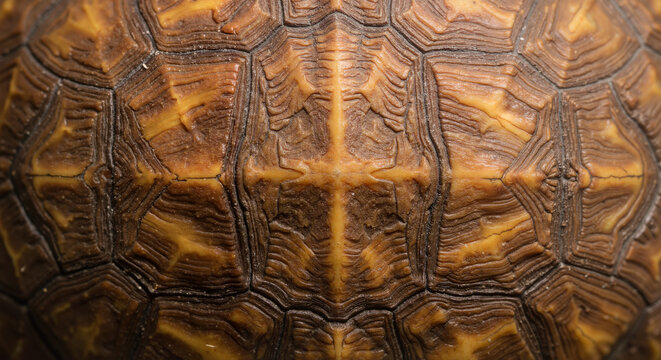 Detailed texture of turtle shell with intricate patterns and colors  