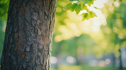 Obraz premium Close-Up of Tree Bark with Blurred Green Background in Soft Light