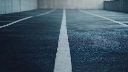 Indoor running track with white lines, perspective view.