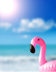 Pink flamingo ring on blue background,