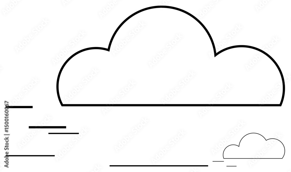 Poster two outlined clouds, one large and one small, with motion lines symbolizing movement, speed, efficie