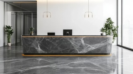 A contemporary building features a modern, minimalist lobby interior design